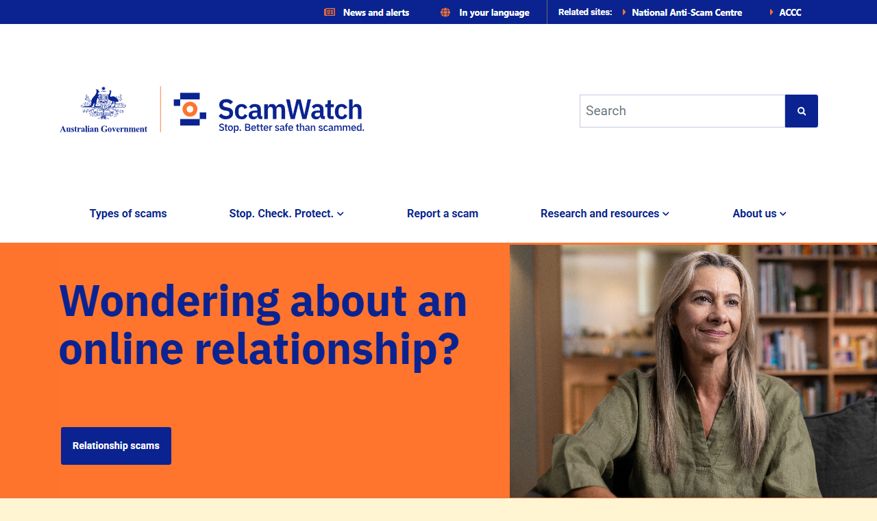 The Scamwatch website, where Australians report scams